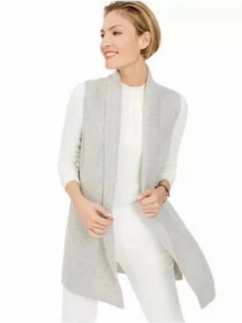 Charter Club Cashmere Light Gray Open Draped Women's Sweater Vest Medium